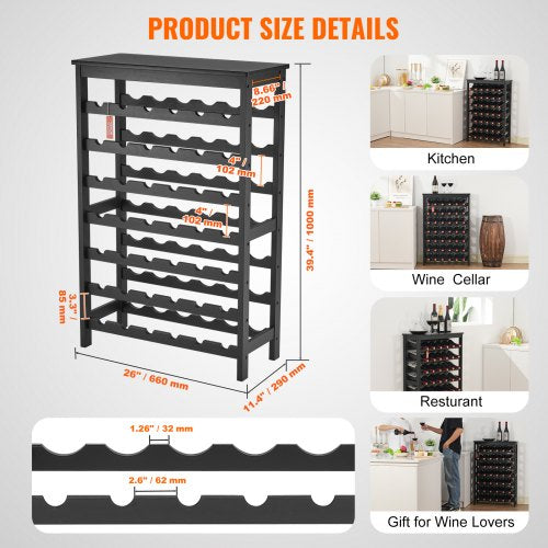 42 Bottle Modular Wine Rack 7Tier Solid Bamboo Wood Storage Racks with Table Top