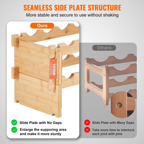 18 Bottle Stackable Modular Wine Rack 2Tier Solid Bamboo Wood Storage