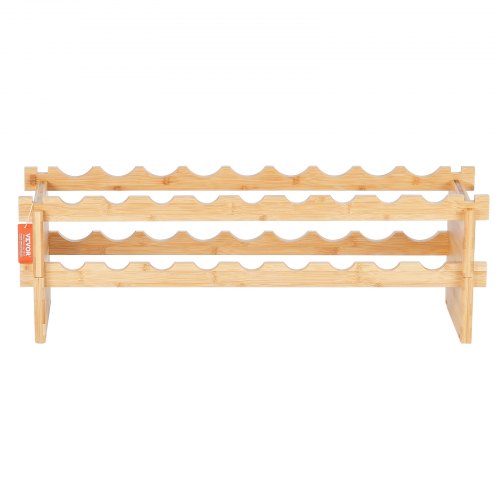 18 Bottle Stackable Modular Wine Rack 2Tier Solid Bamboo Wood Storage