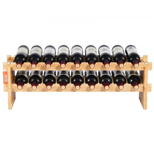 18 Bottle Stackable Modular Wine Rack 2Tier Solid Bamboo Wood Storage