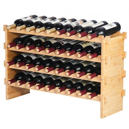 36 Bottle Stackable Modular Wine Rack 4Tier Solid Bamboo Wood Storage