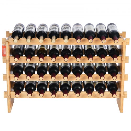 36 Bottle Stackable Modular Wine Rack 4Tier Solid Bamboo Wood Storage