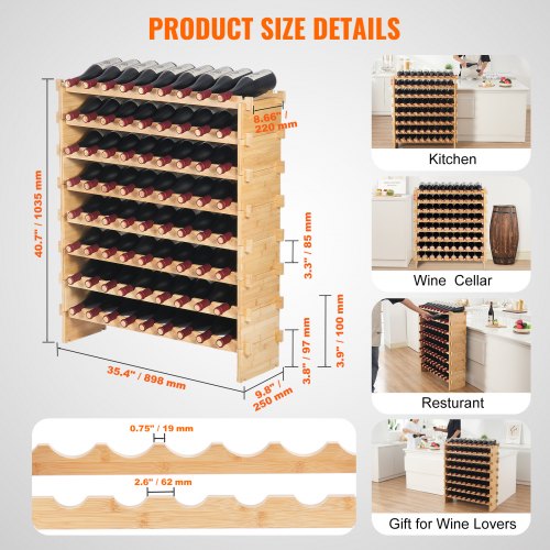 72 Bottle Upgrade Modular Wine Rack Continuously Store Pinot Bottles