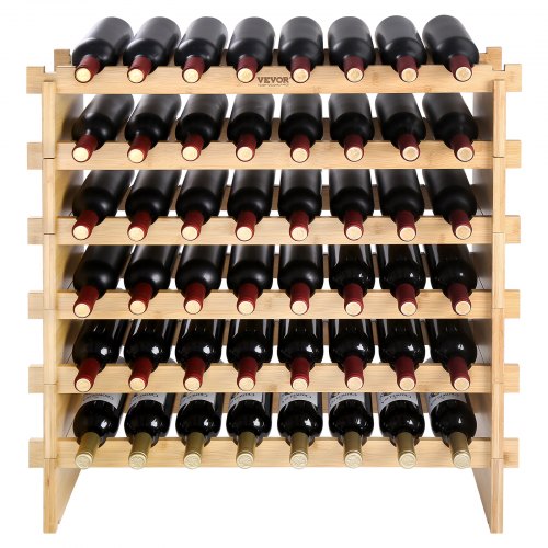 48 Bottle Stackable Modular Wine Rack 6Tier Solid Bamboo Wood Storage