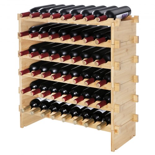 48 Bottle Stackable Modular Wine Rack 6Tier Solid Bamboo Wood Storage