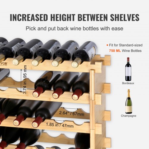 72 Bottle Stackable Modular Wine Rack 8Tier Solid Bamboo Wood Storage