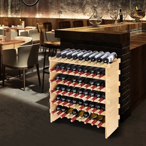 72 Bottle Stackable Modular Wine Rack 8Tier Solid Bamboo Wood Storage