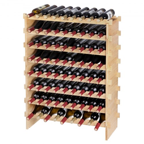 72 Bottle Stackable Modular Wine Rack 8Tier Solid Bamboo Wood Storage