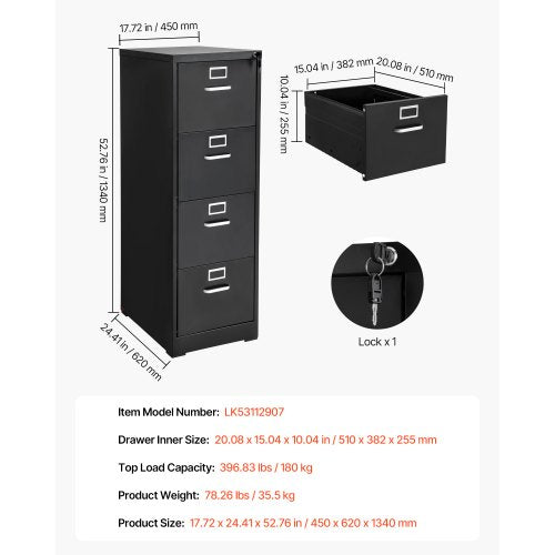 4 Drawer File Cabinet with Lock Metal Vertical Filing Storage Cabinets for Home