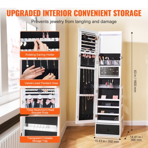 Mirror Jewelry Cabinet 360° Swivel Standing Mirror with Storage Lockable