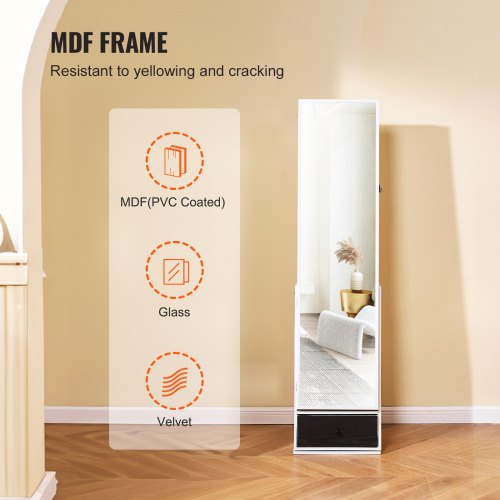 Mirror Jewelry Cabinet 360° Swivel Standing Mirror with Storage Lockable