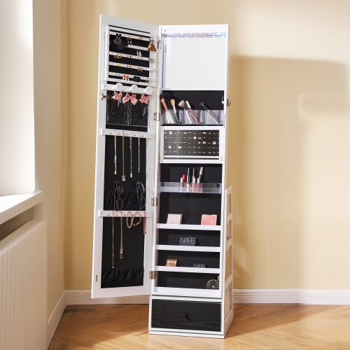 Mirror Jewelry Cabinet 360° Swivel Standing Mirror with Storage Lockable