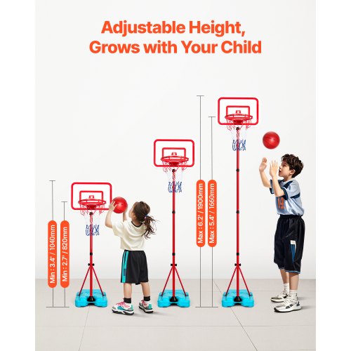 Kids Basketball Hoop Height Adjustable Portable Basketball Court with Fillable