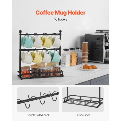 Coffee Mug Holder for Countertop 16 Hooks Coffee Cup Holder with Storage