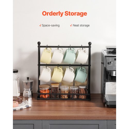 Coffee Mug Holder for Countertop 16 Hooks Coffee Cup Holder with Storage