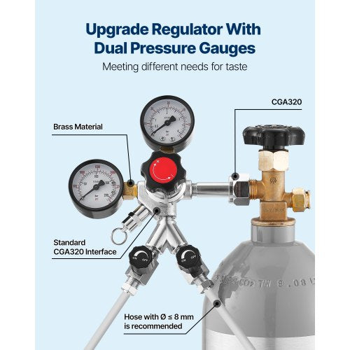 CO2 Regulator DualGauge DualValve Beer Keg Regulator60 PSI Adjustable