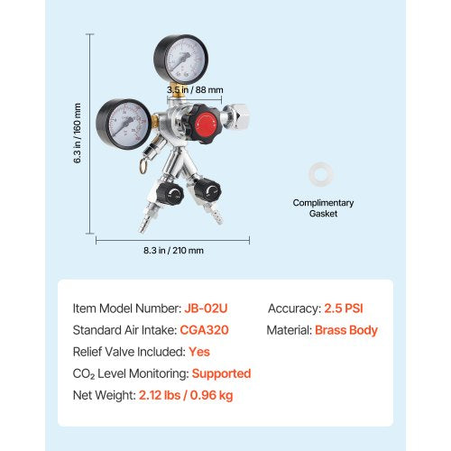 CO2 Regulator DualGauge DualValve Beer Keg Regulator60 PSI Adjustable
