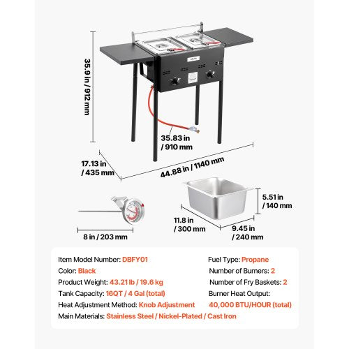 Outdoor Propane Deep Fryer DualTank 8QTx2 Commercial Fryer Stainless