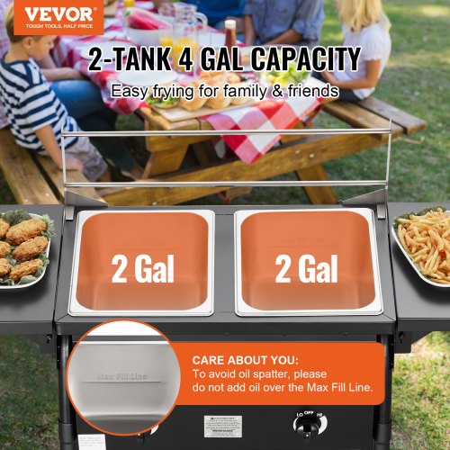 Outdoor Propane Deep Fryer Double Burners Commercial Fryer 16 Qt Stainless