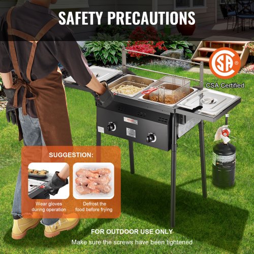 Outdoor Propane Deep Fryer Double Burners Commercial Fryer 16 Qt Stainless