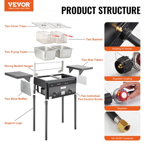 Outdoor Propane Deep Fryer Double Burners Commercial Fryer 16 Qt Stainless