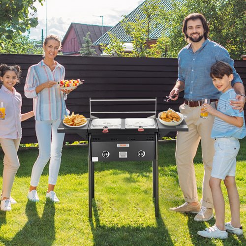 Outdoor Propane Deep Fryer Double Burners Commercial Fryer 16 Qt Stainless