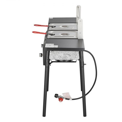 Outdoor Propane Deep Fryer Double Burners Commercial Fryer 16 Qt Stainless