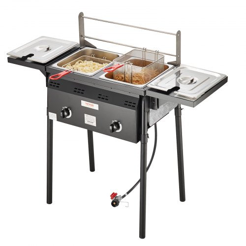 Outdoor Propane Deep Fryer Double Burners Commercial Fryer 16 Qt Stainless