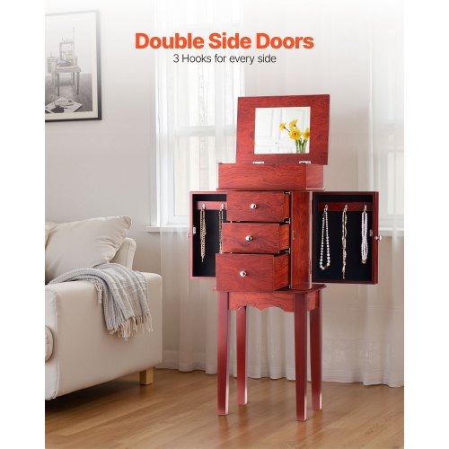 Jewelry Cabinet Armoire Standing Wood Jewelry Storage Chest with 3 Drawers