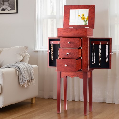 Jewelry Cabinet Armoire Standing Wood Jewelry Storage Chest with 3 Drawers