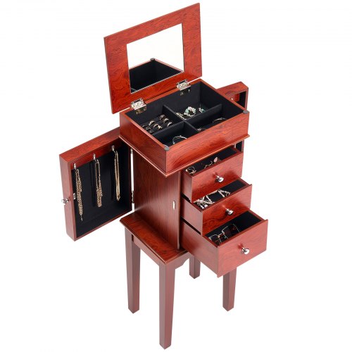 Jewelry Cabinet Armoire Standing Wood Jewelry Storage Chest with 3 Drawers