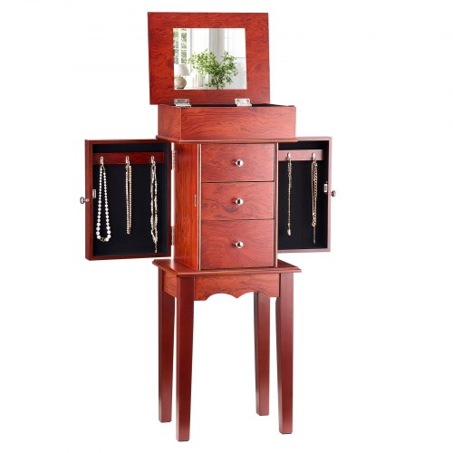 Jewelry Cabinet Armoire Standing Wood Jewelry Storage Chest with 3 Drawers