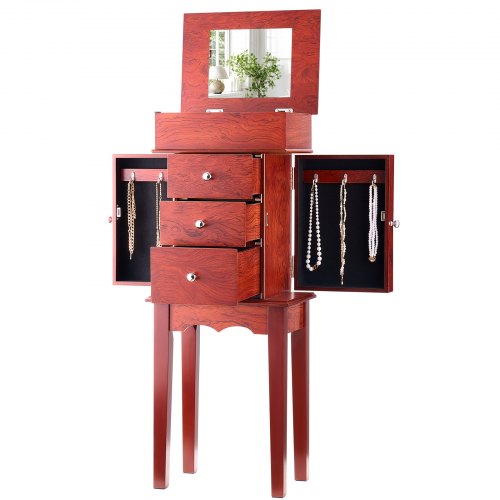 Jewelry Cabinet Armoire Standing Wood Jewelry Storage Chest with 3 Drawers