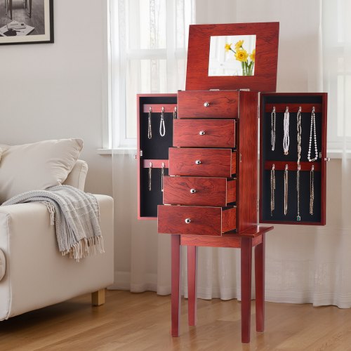 Jewelry Cabinet Armoire Standing Wood Jewelry Storage Chest with 4 Spacious