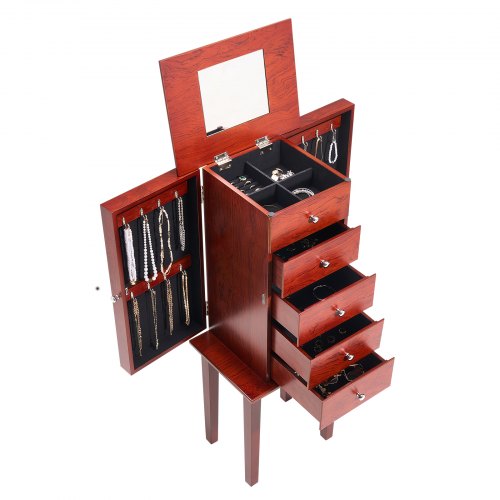 Jewelry Cabinet Armoire Standing Wood Jewelry Storage Chest with 4 Spacious