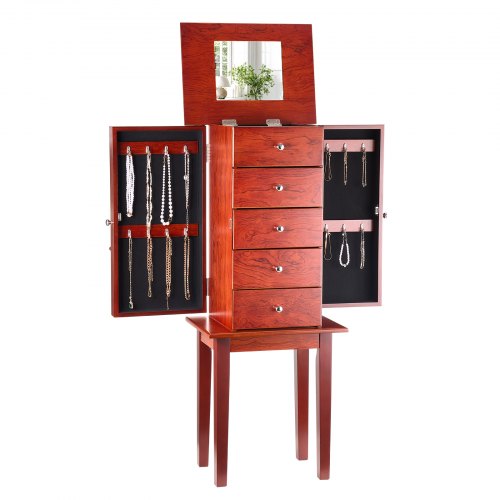 Jewelry Cabinet Armoire Standing Wood Jewelry Storage Chest with 4 Spacious