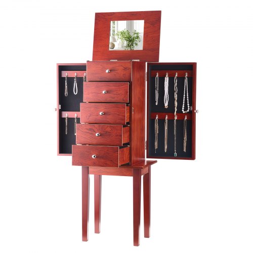 Jewelry Cabinet Armoire Standing Wood Jewelry Storage Chest with 4 Spacious