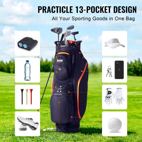 Golf Cart Bag with 14 Way Organizer Divider Top 36” 13 Pockets Premium Cart