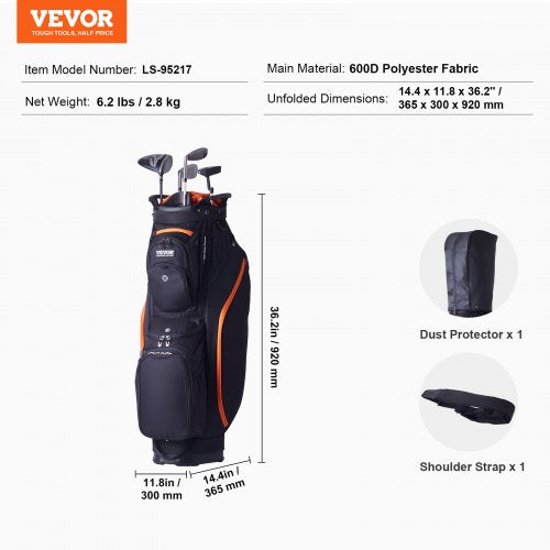 Golf Cart Bag with 14 Way Organizer Divider Top 36” 13 Pockets Premium Cart