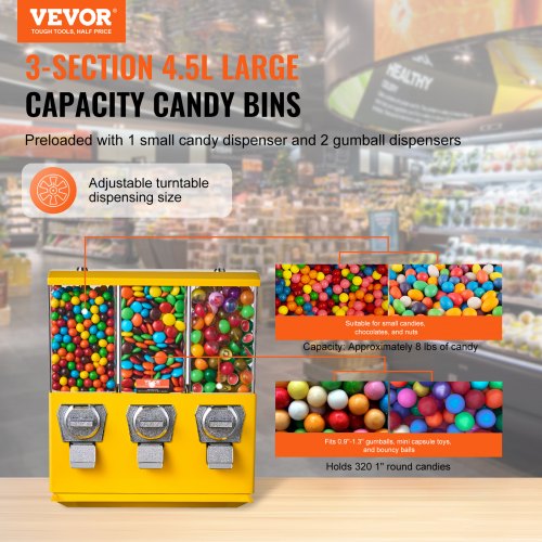 Commercial Vending Machine Triple Compartment Candy Dispenser With Iron Stand