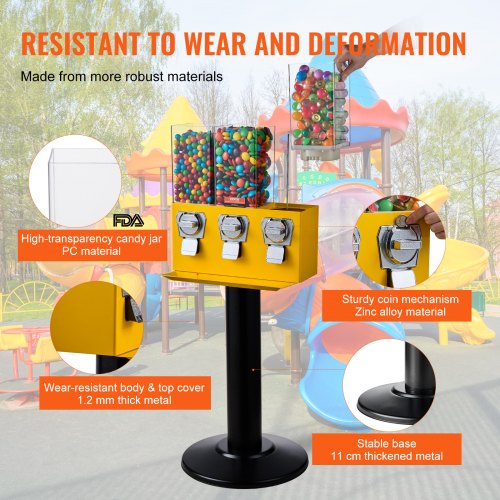 Commercial Vending Machine Triple Compartment Candy Dispenser With Iron Stand