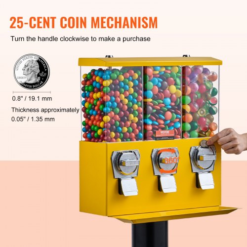 Commercial Vending Machine Triple Compartment Candy Dispenser With Iron Stand