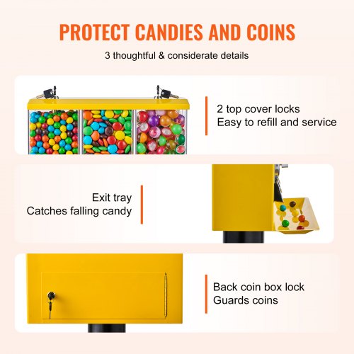 Commercial Vending Machine Triple Compartment Candy Dispenser With Iron Stand