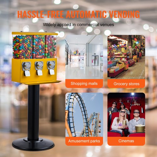 Commercial Vending Machine Triple Compartment Candy Dispenser With Iron Stand