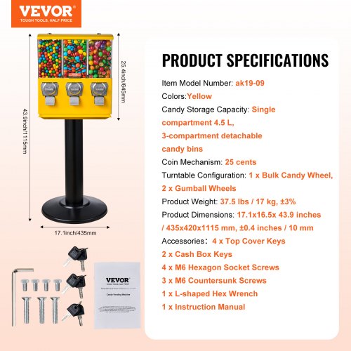 Commercial Vending Machine Triple Compartment Candy Dispenser With Iron Stand
