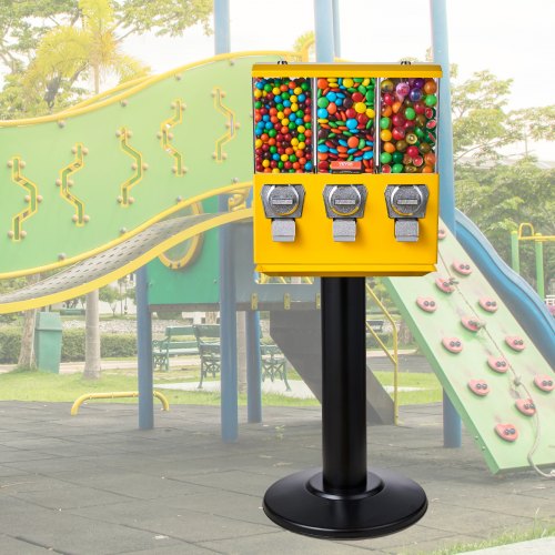 Commercial Vending Machine Triple Compartment Candy Dispenser With Iron Stand