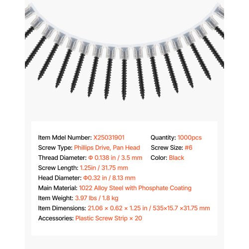 Screws 6 x 114 inch Length Drywall to Wood Collated Screw All Purpose