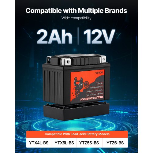Motorcycle Battery 12 Volt 2Ah LiFePO4 Lithium PreCharged Powersports