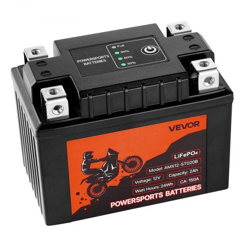 Motorcycle Battery 12 Volt 2Ah LiFePO4 Lithium PreCharged Powersports