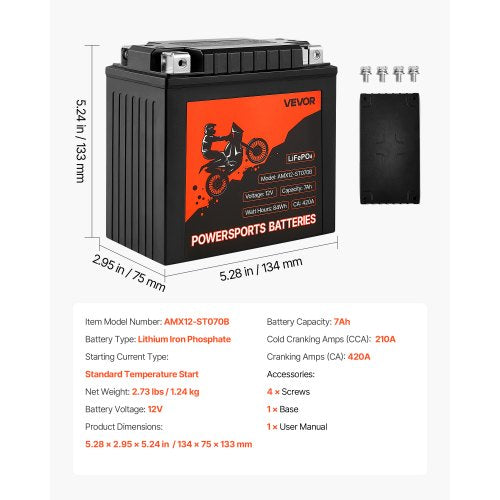 Motorcycle Battery 12 Volt 7Ah LiFePO4 Lithium PreCharged Powersports